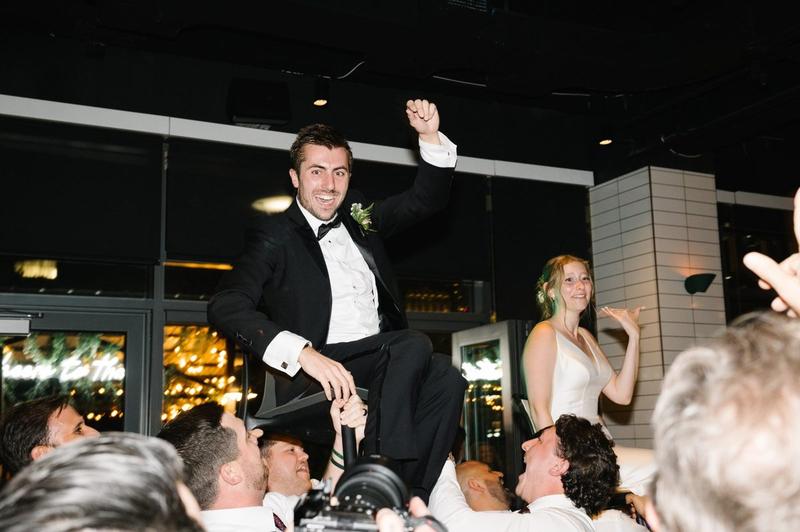 First dance under string lights — New England wedding reception