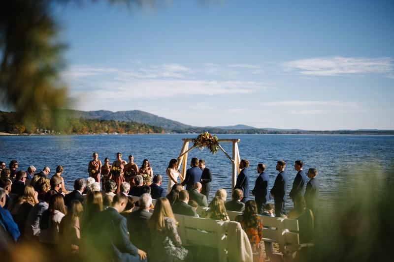 Cinematic wedding ceremony portrait by the water